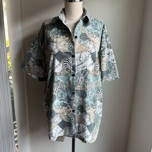 Vintage Best Blouse Company Animal Safari Print Button Down Shirt - Size Large